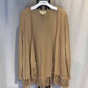 Peck & Peck Tan Fringe‎ Open Cardigan